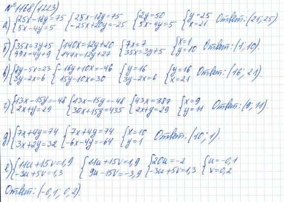 Ответ к задаче № 1168 (1223) - Рабочая тетрадь Макарычев Ю.Н., Миндюк Н.Г., Нешков К.И., гдз по алгебре 7 класс